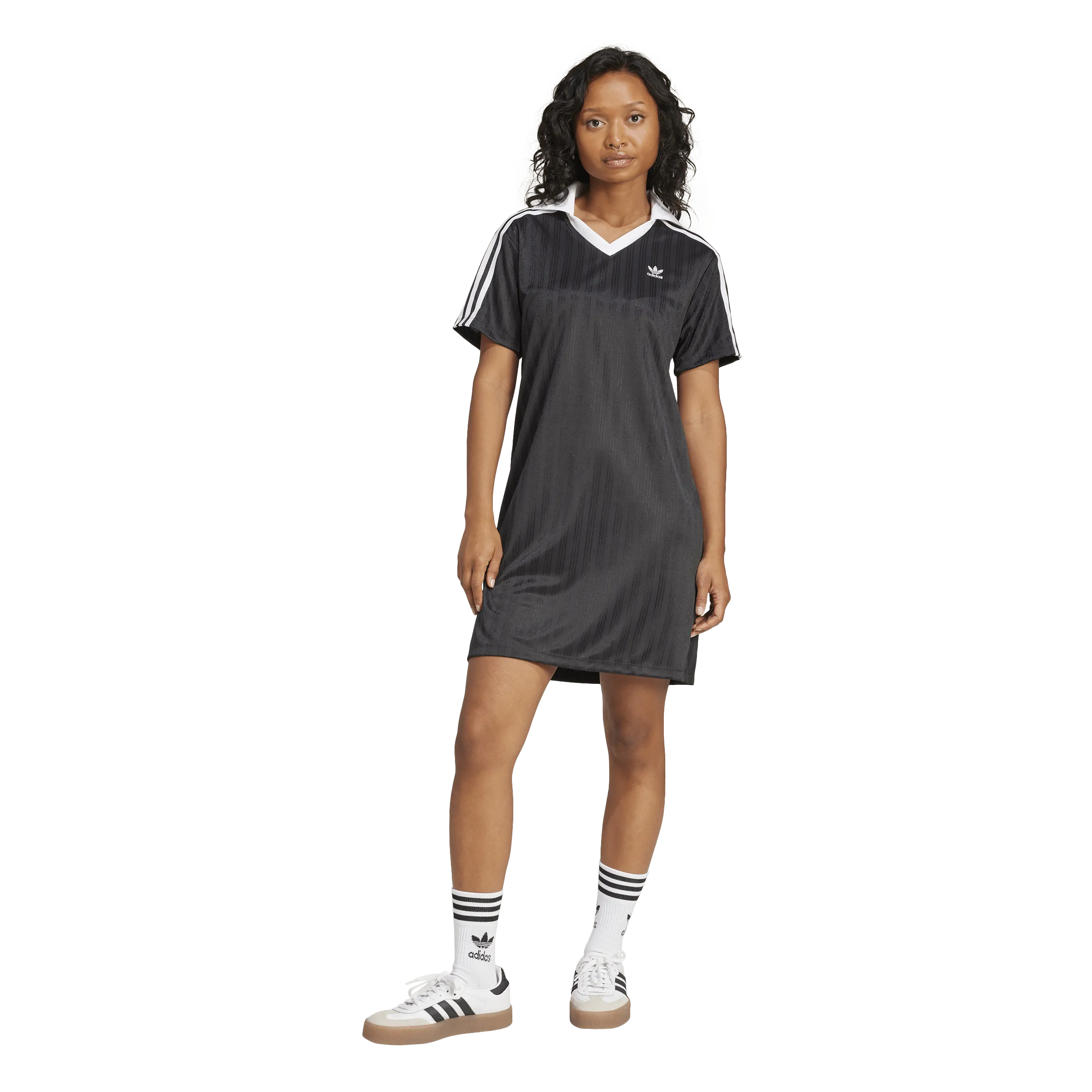 adidas Womens Adicolor Football Jacquard V-Neck Dress - Black