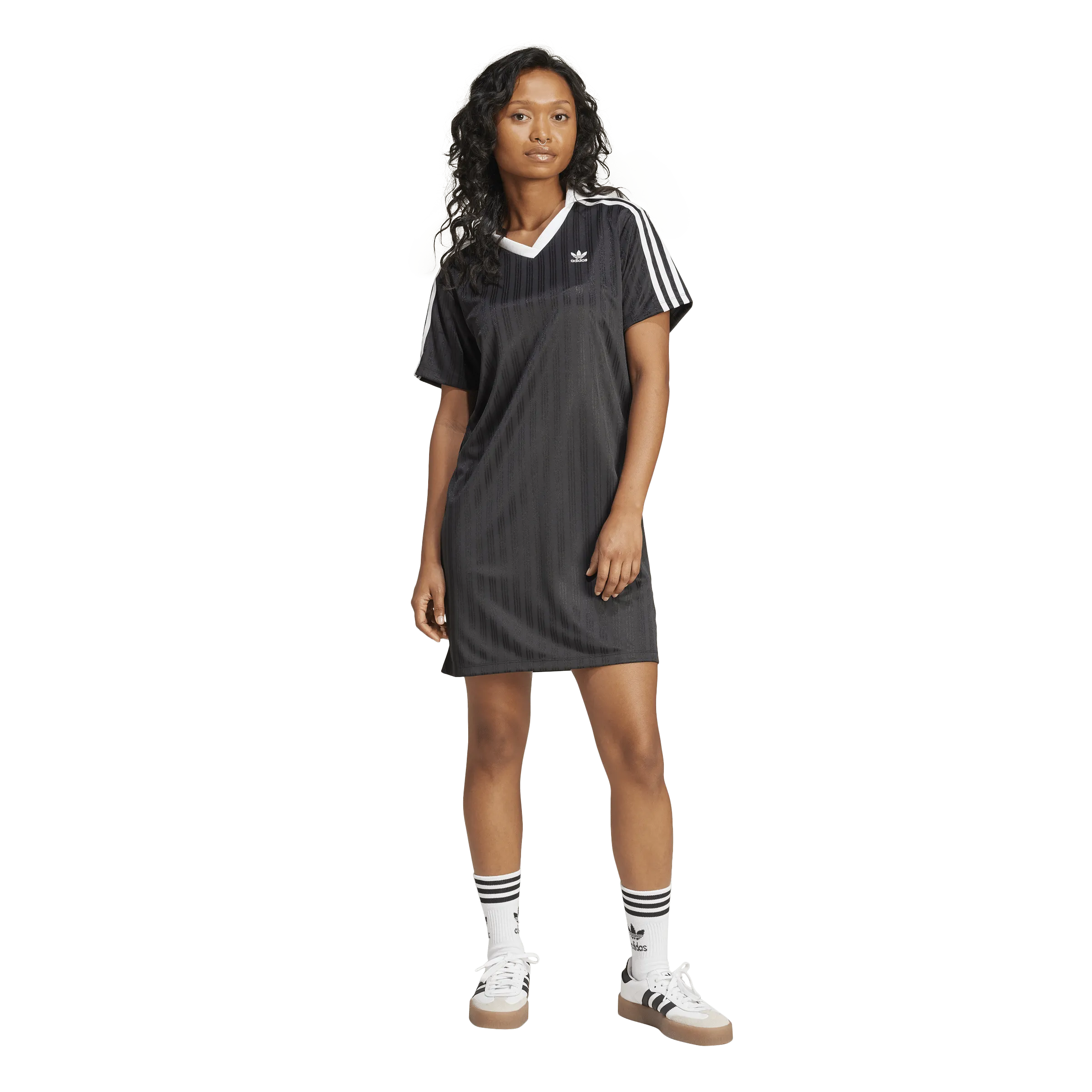 adidas Womens Adicolor Football Jacquard V-Neck Dress - Black