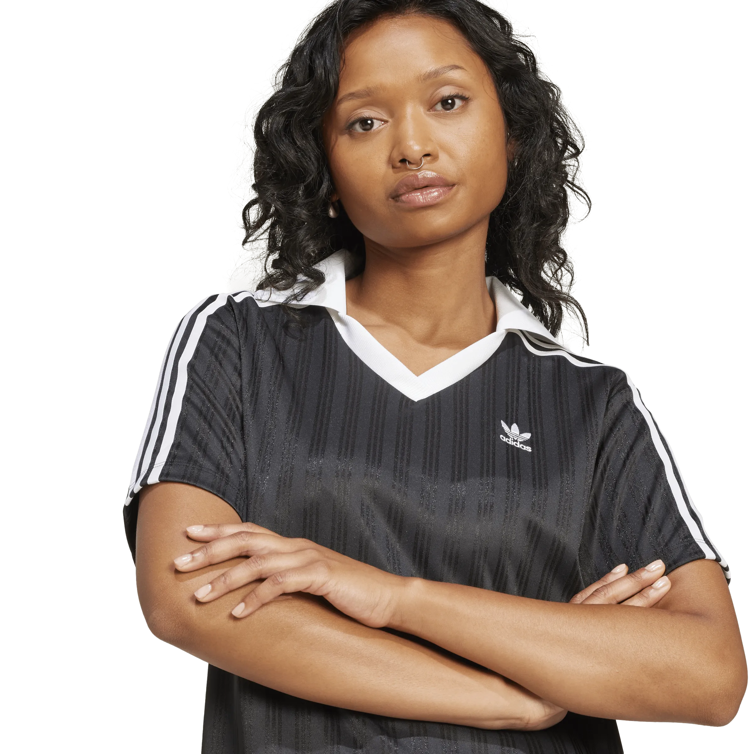adidas Womens Adicolor Football Jacquard V-Neck Dress - Black