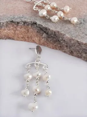 Adorne Earings Button Top Pearl Chandelier Earings - Silver