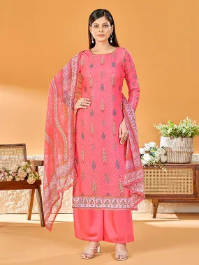 Alok Printed Pink Unstitched Cotton Suit Material with Dupatta for Ladies