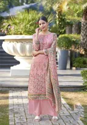 Alok Unstitched Pink Cotton Salwar Suits With Dupatta