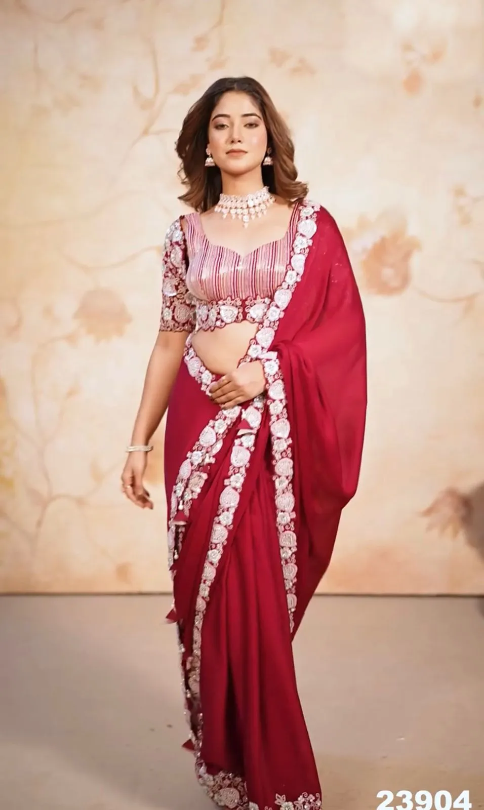 Beautiful Designer Party Wear Satin Chiffon Saree