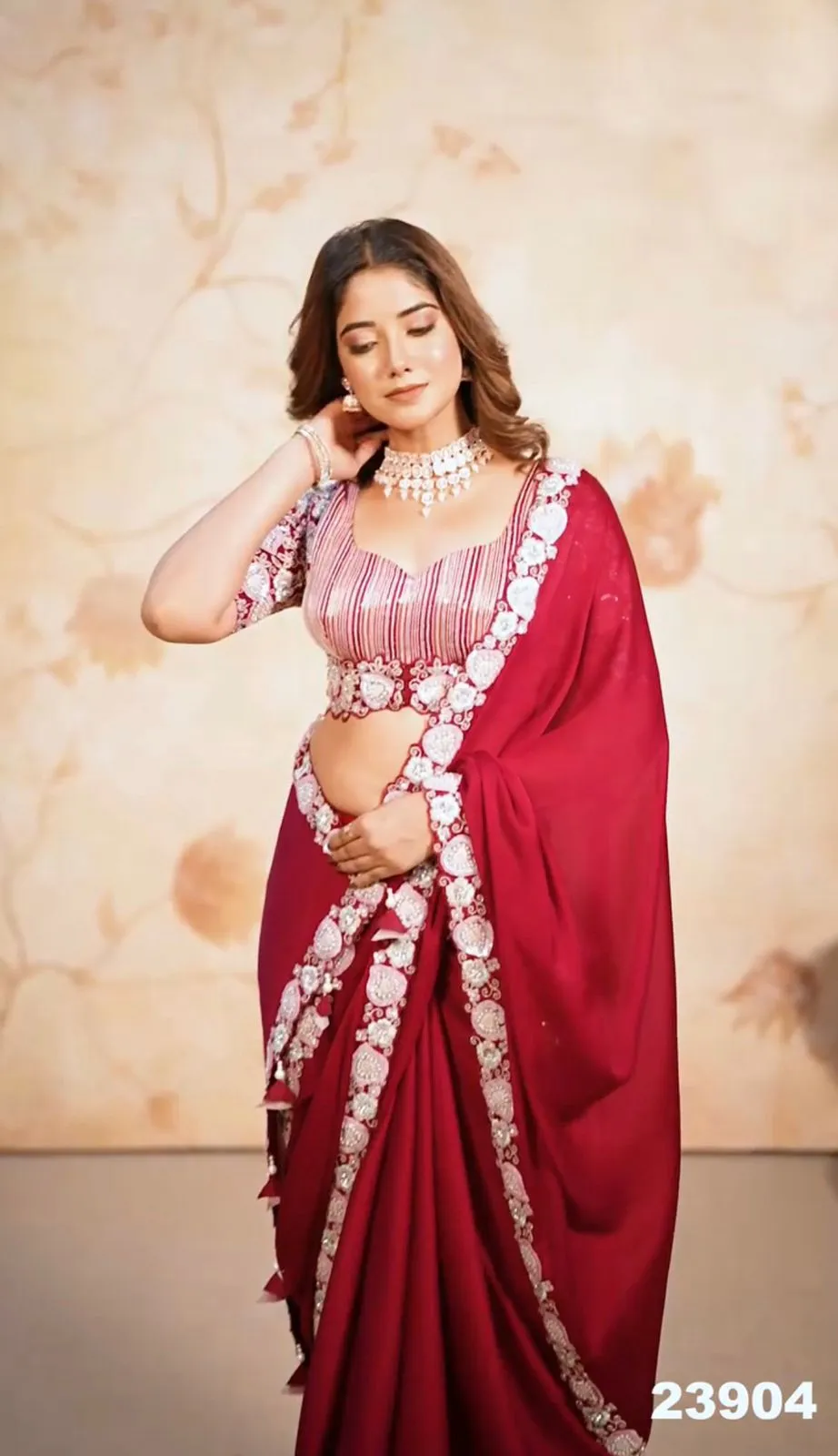 Beautiful Designer Party Wear Satin Chiffon Saree