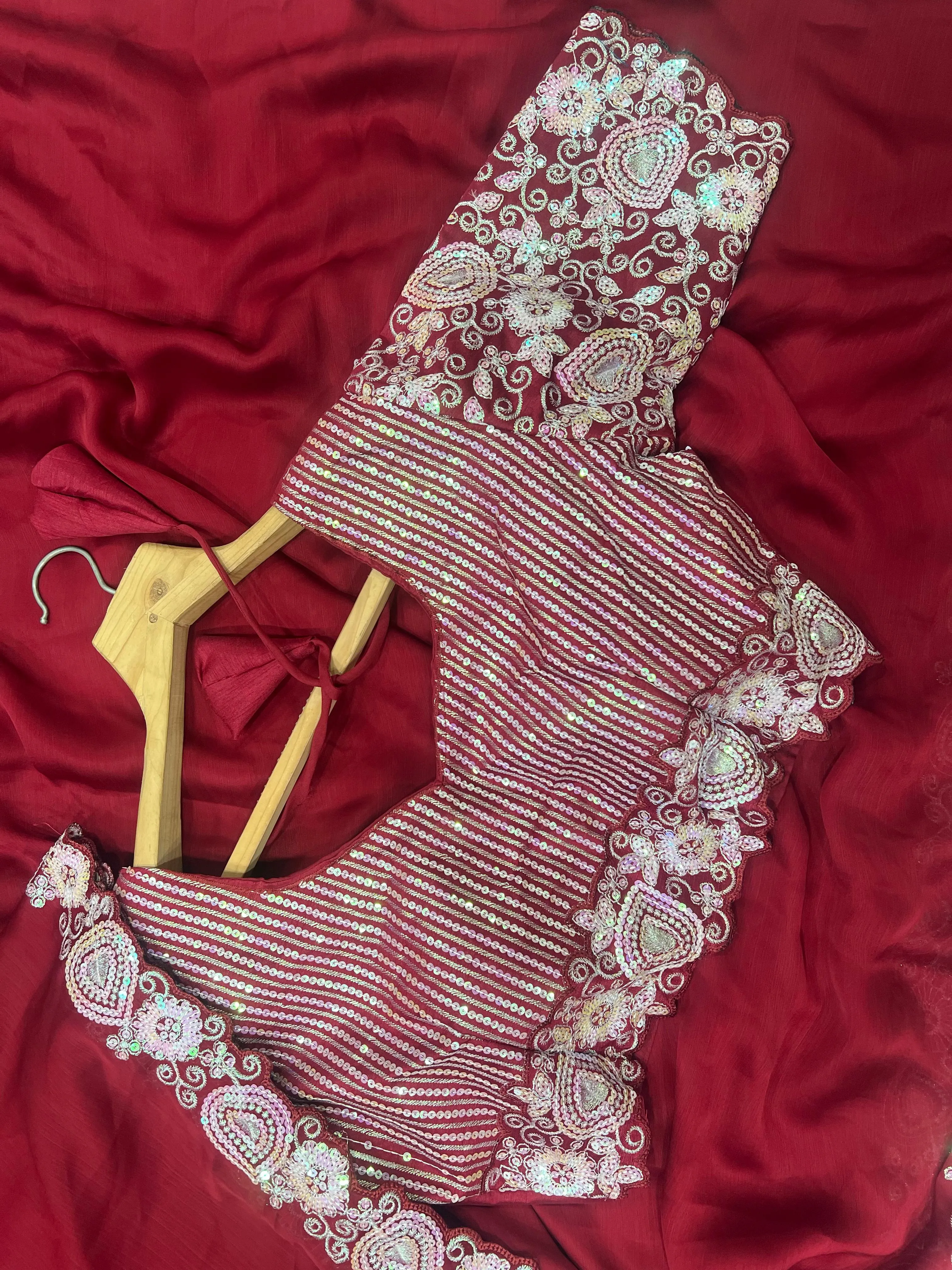 Beautiful Designer Party Wear Satin Chiffon Saree