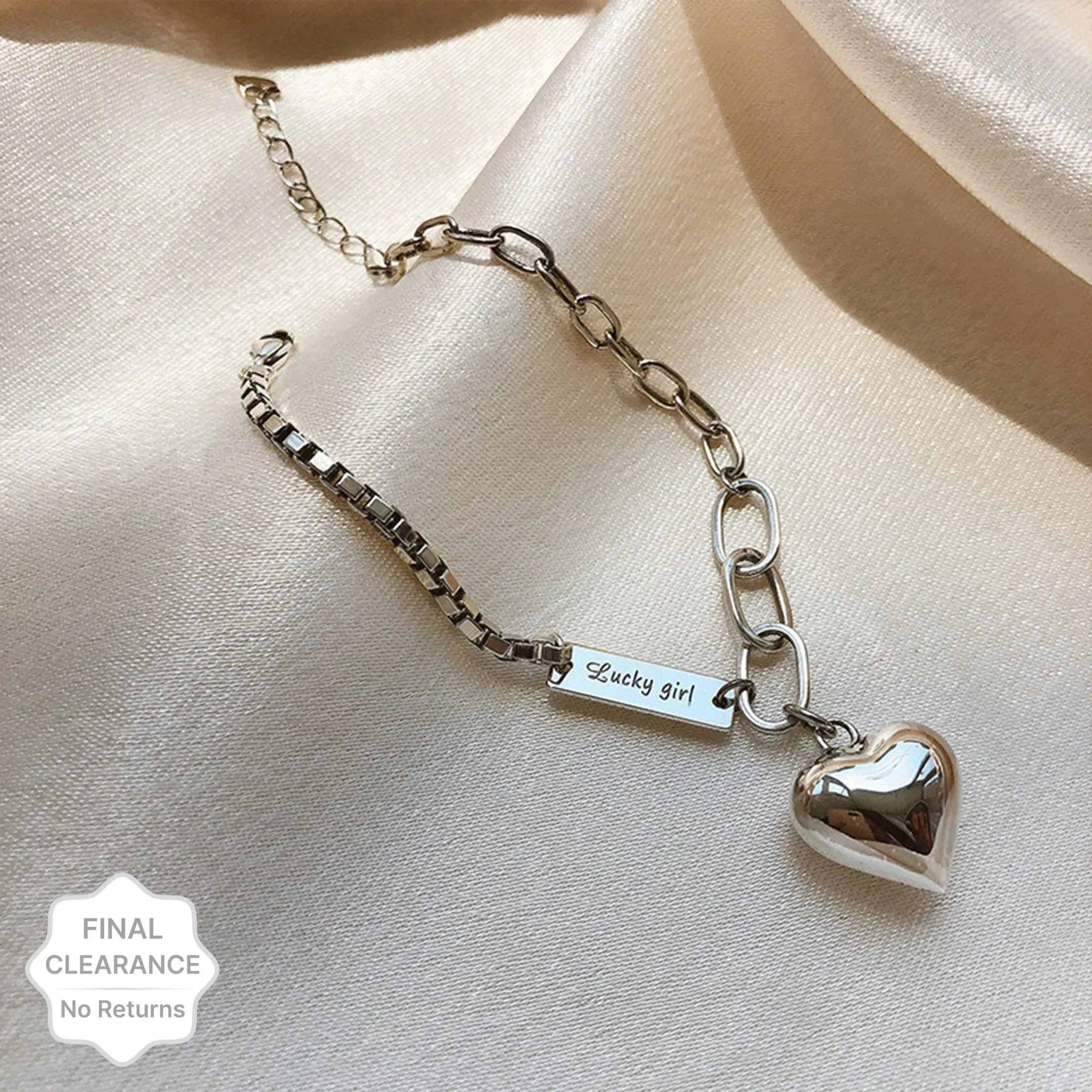 Beautiful Heart Shaped Silver Bracelet Set - Set Of 1