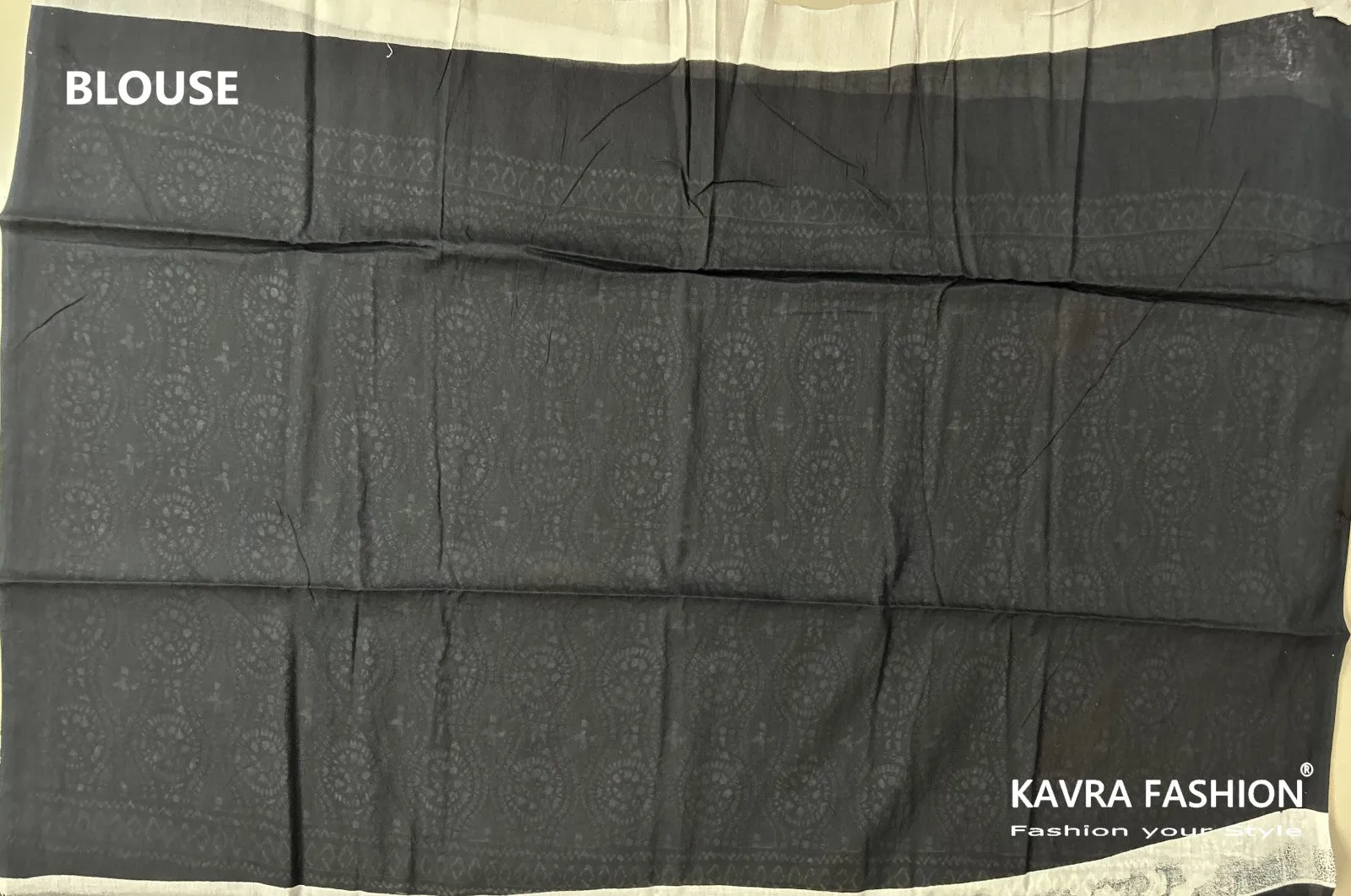 Black Hand Printed Mulmul Saree Black Green White Border