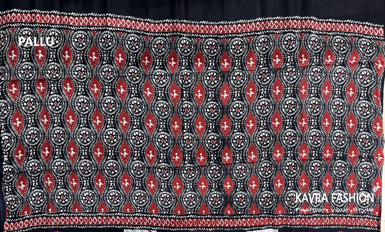 Black Hand Printed Mulmul Saree Black Red White Border