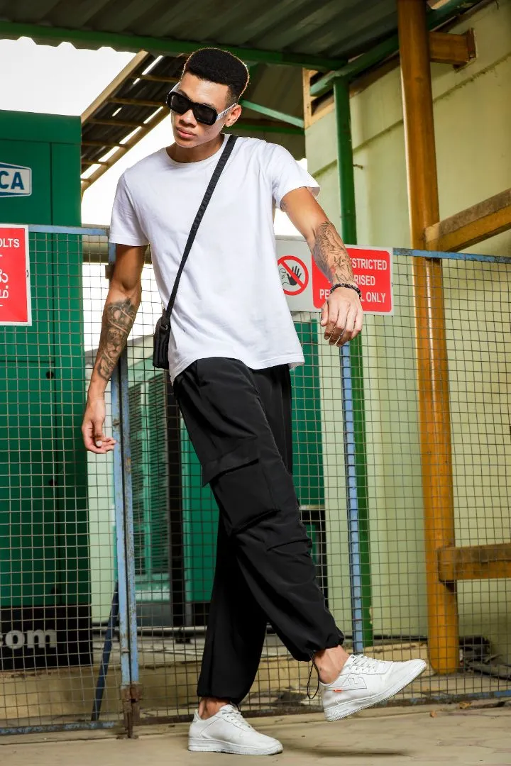 Black Unisex Baggy Fit Parachute Cargo Trousers