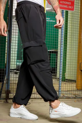 Black Unisex Baggy Fit Parachute Cargo Trousers
