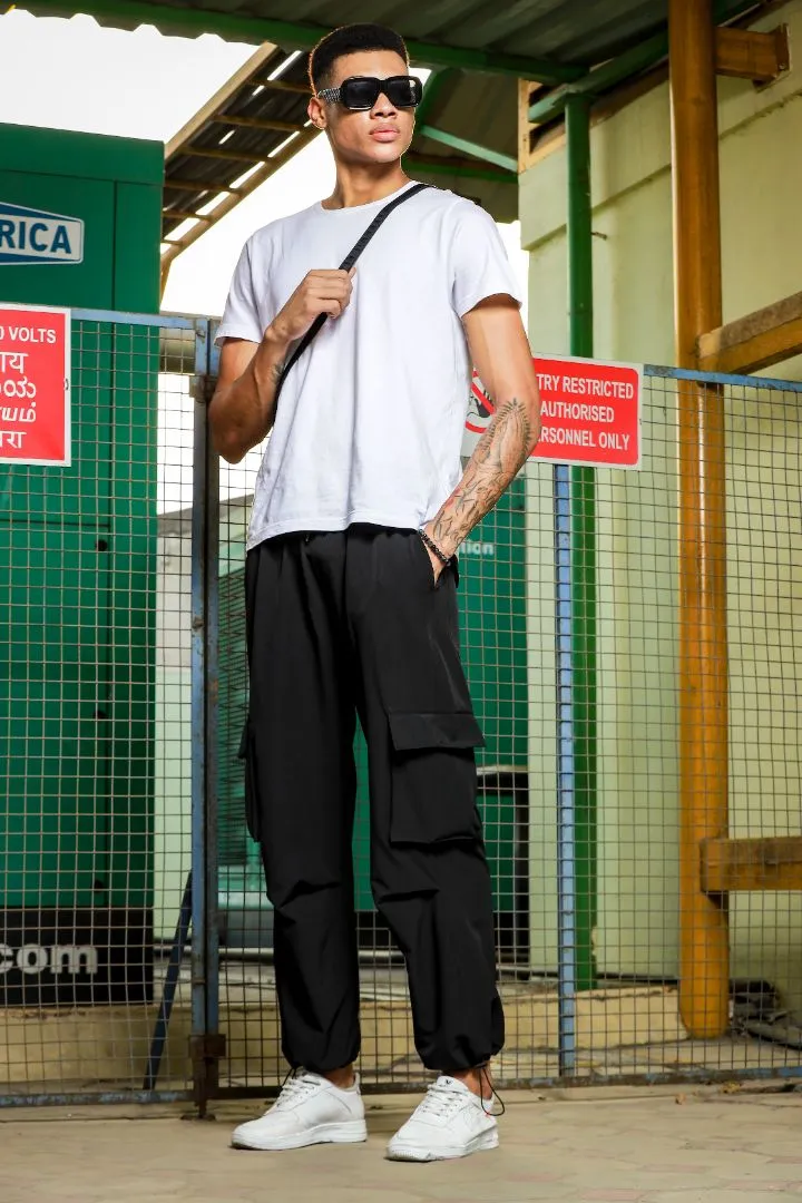 Black Unisex Baggy Fit Parachute Cargo Trousers