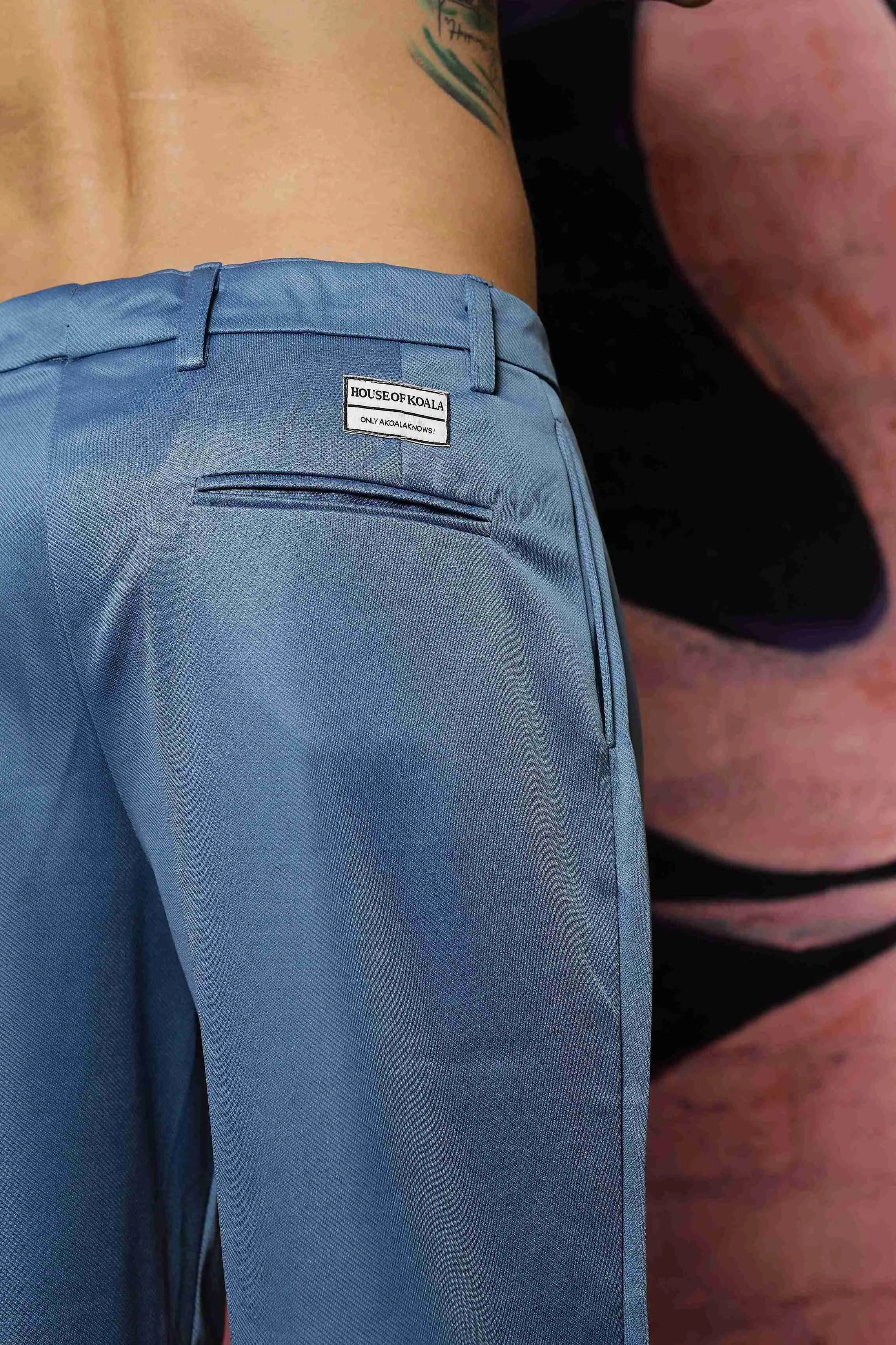 Blue Double Pleated Baggy fit Blue Korean Trousers