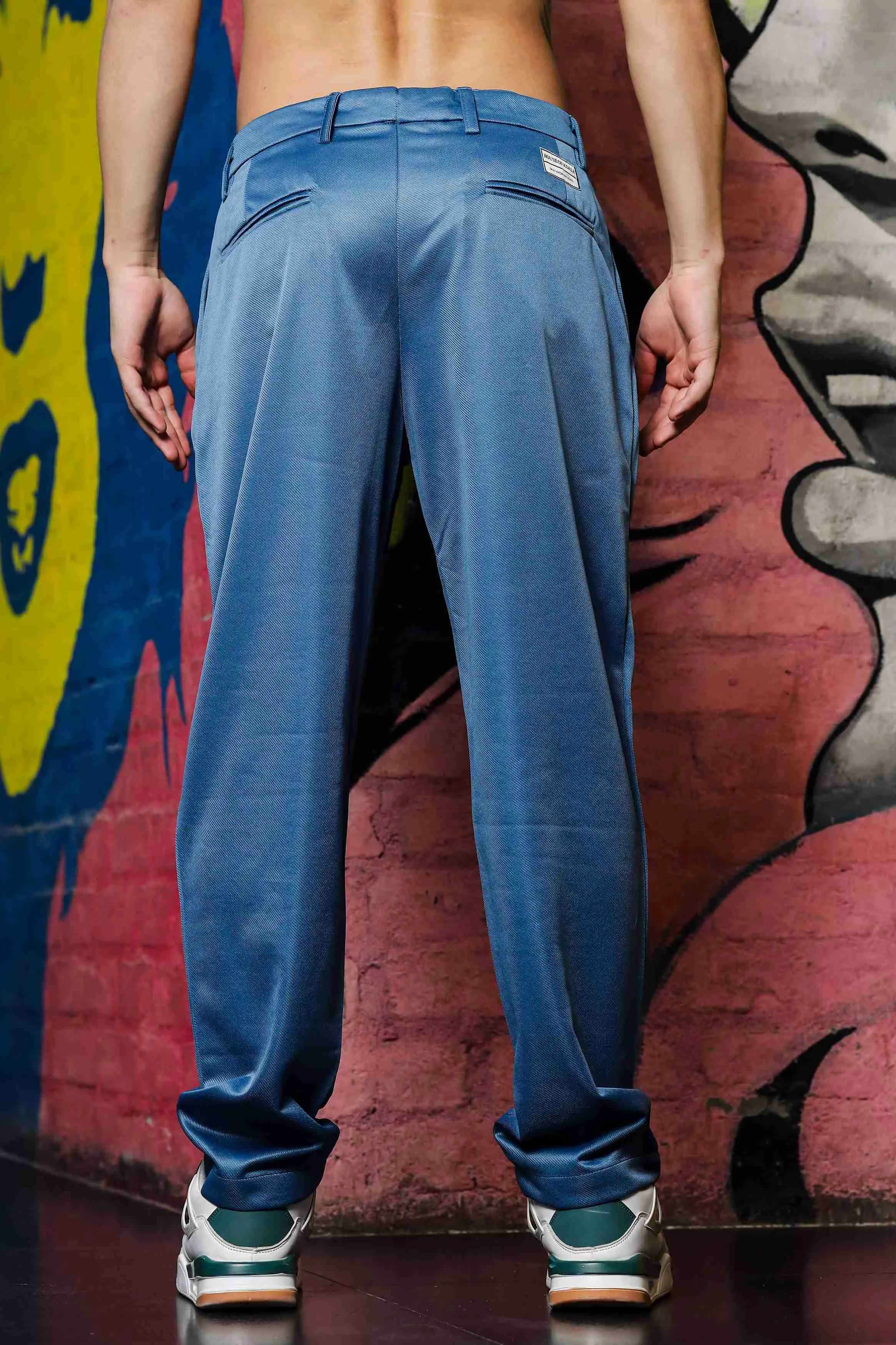 Blue Double Pleated Baggy fit Blue Korean Trousers
