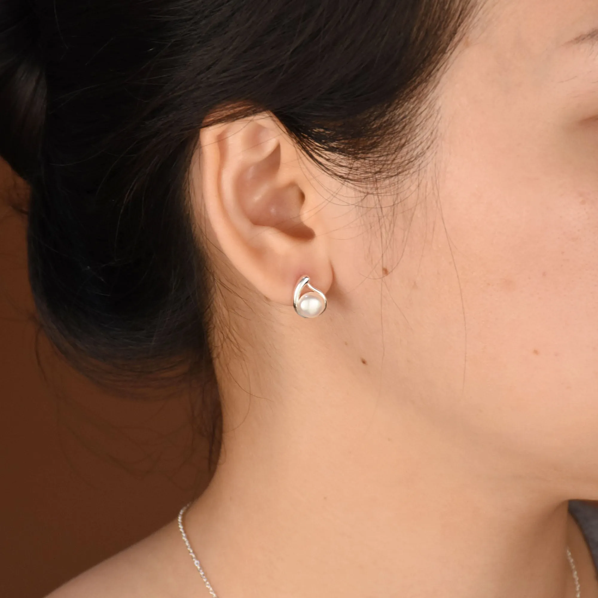 Bridal Set Freshwater Pearl Pendant Necklace Stud Earrings .925 Silver
