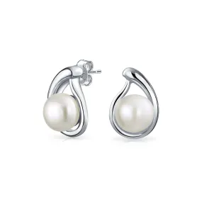 Bridal Set Freshwater Pearl Pendant Necklace Stud Earrings .925 Silver