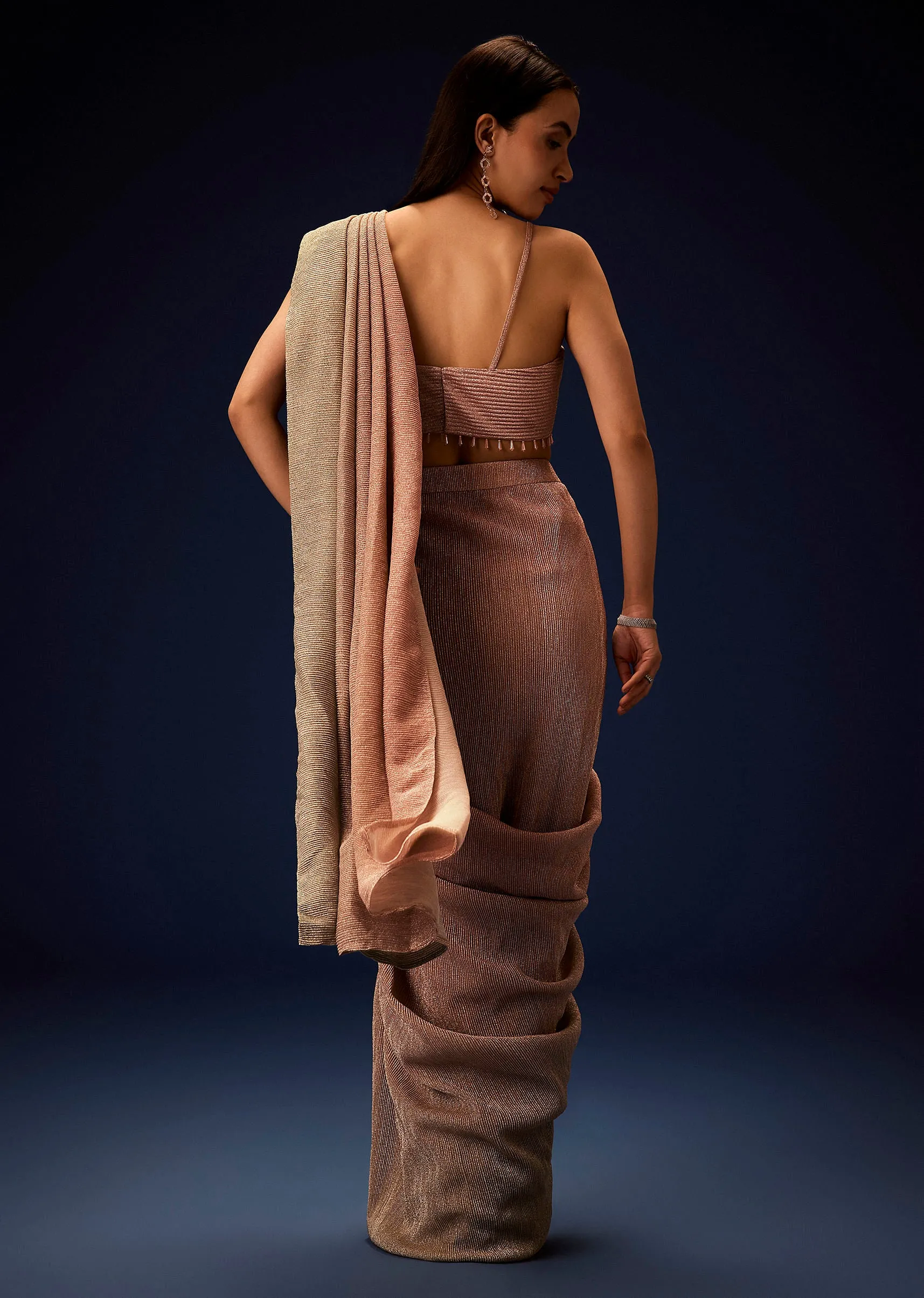 Champagne Ombre Ready To Wear Saree With Pleated Saree