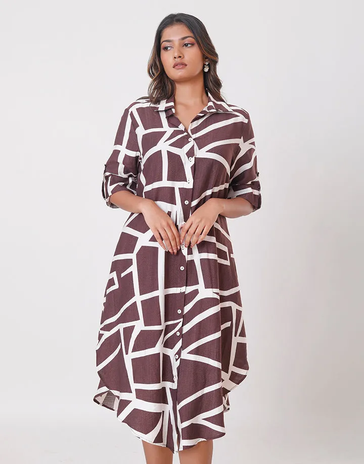 Collared Dress with Fold-Up Sleeves