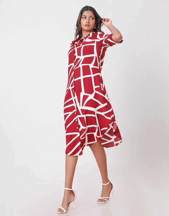 Collared Dress with Fold-Up Sleeves