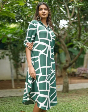 Collared Dress with Fold-Up Sleeves