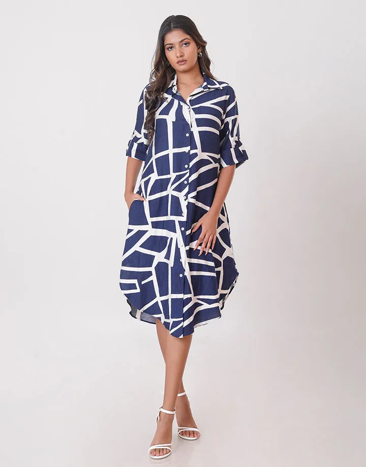 Collared Dress with Fold-Up Sleeves