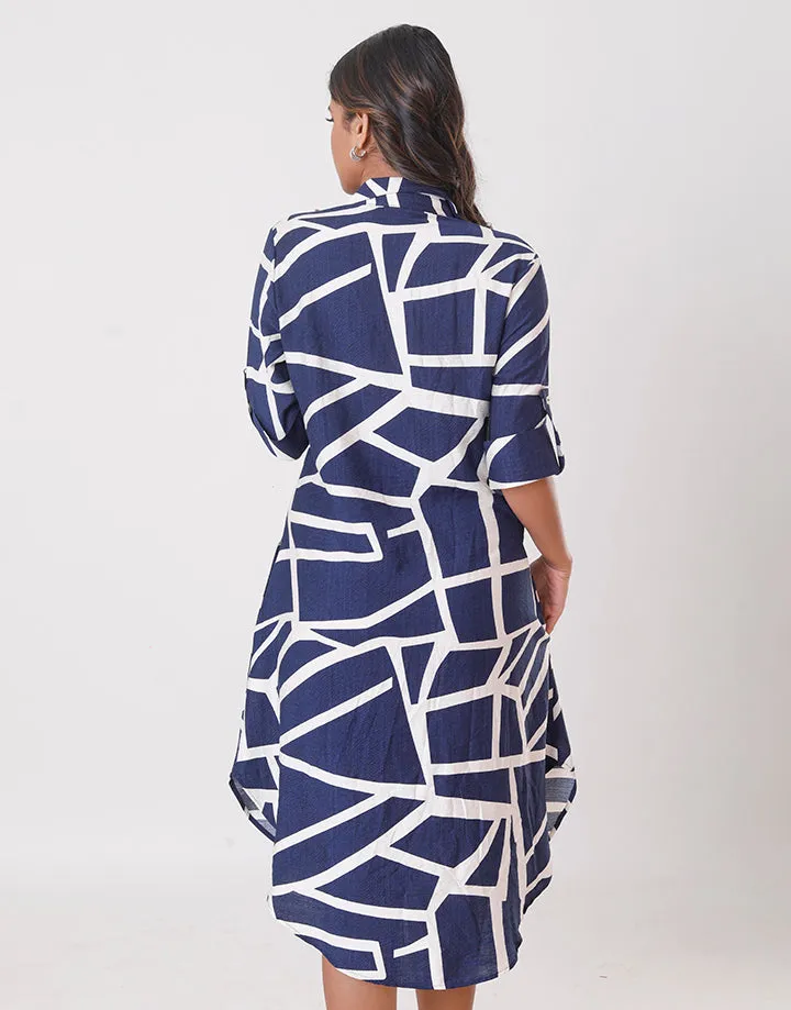 Collared Dress with Fold-Up Sleeves