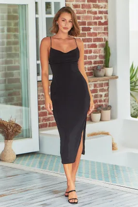Cowl Black Shimmer Evening Dress