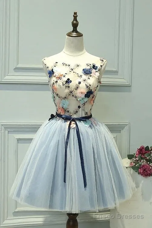 Cute Light Blue Short Tulle Homecoming Dress, Blue Prom Dress