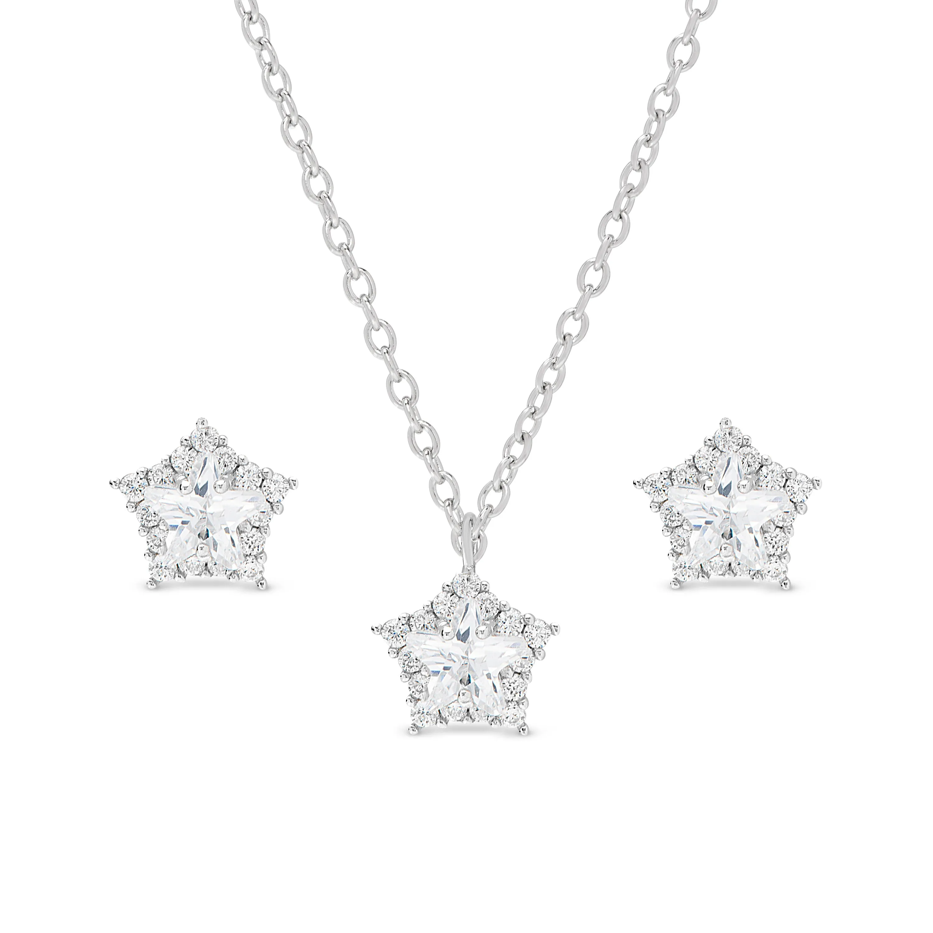CZ Star Necklace and Earrings Set in Sterling Silver