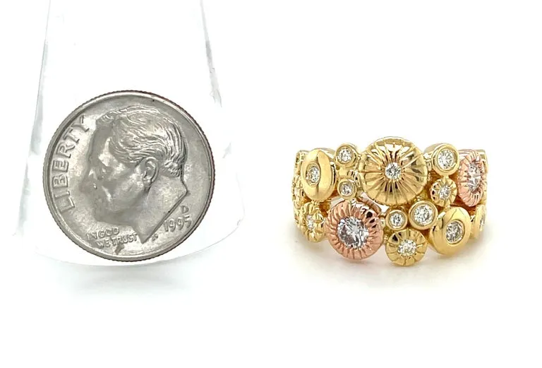Diamond "Fireworks" Band Ring in 18k Rose and Yellow Gold