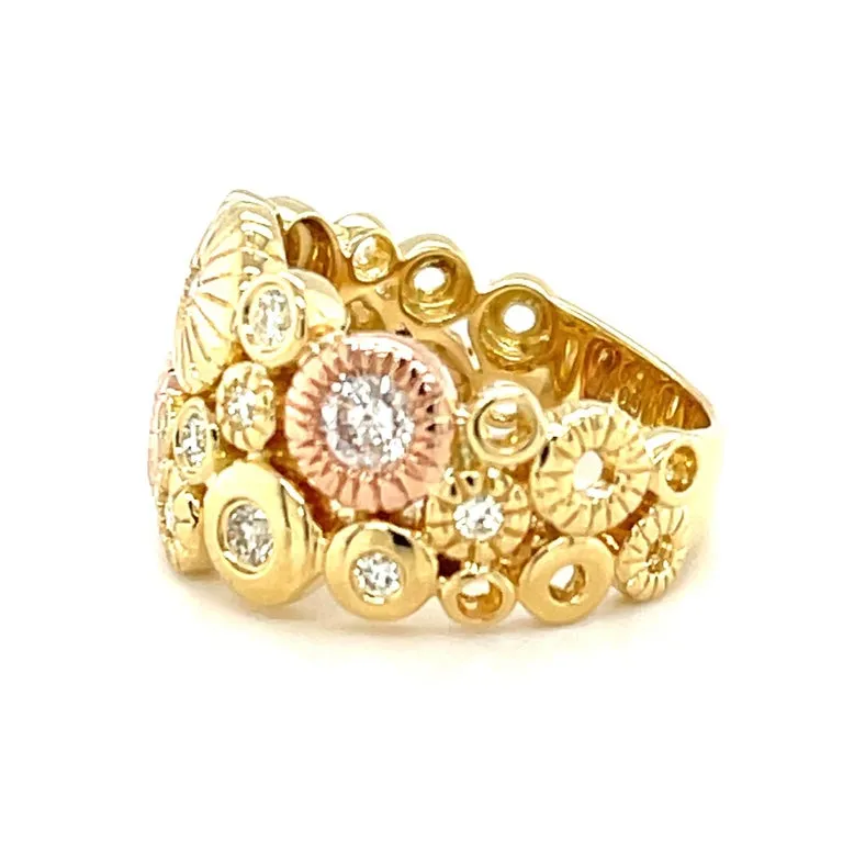 Diamond "Fireworks" Band Ring in 18k Rose and Yellow Gold