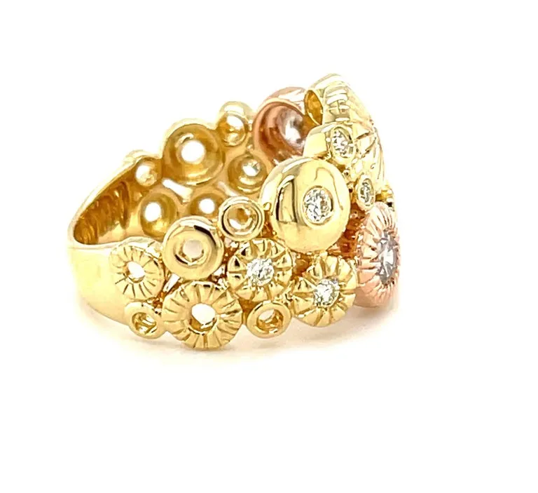 Diamond "Fireworks" Band Ring in 18k Rose and Yellow Gold