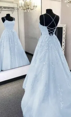 Elegant Dresses Evening Wear A Line Light Blue Long Prom Dress Formal Evening Dresses