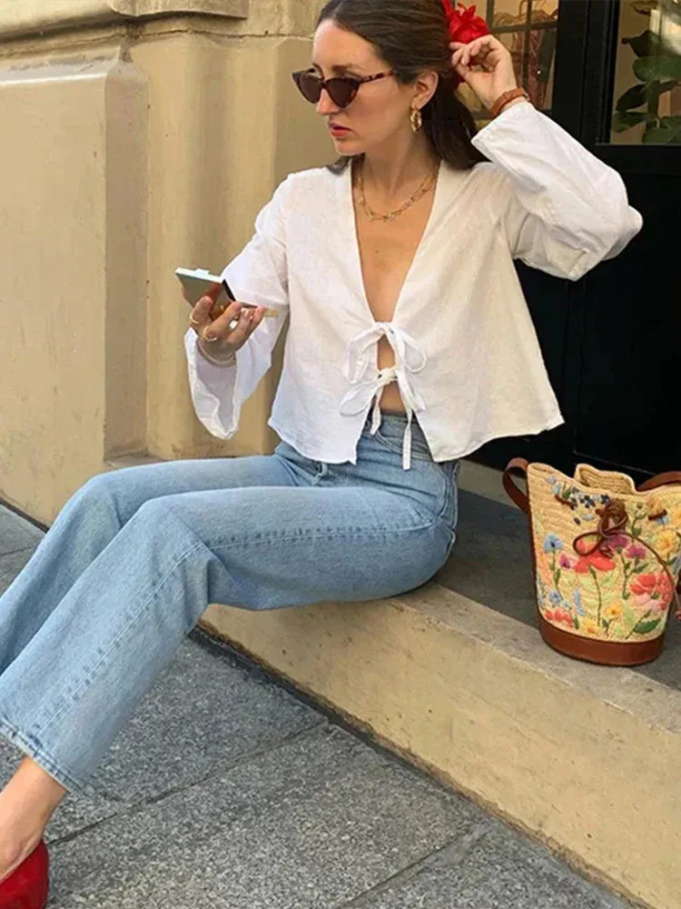 Embroidery Applique Vintage Female Blouse for Summer