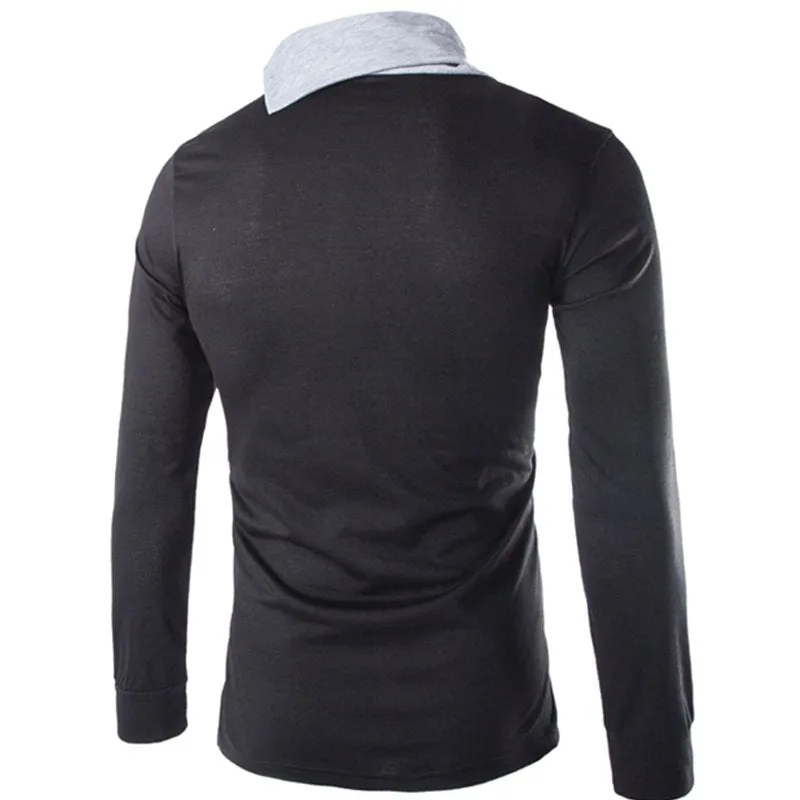 England Style Men's T Shirt Autumn Long Sleeve Tee Slim Fit Folded Collar Tee Shirt Casual Tshirts Fashion Men Tops Male Hombre
