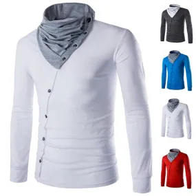 England Style Men's T Shirt Autumn Long Sleeve Tee Slim Fit Folded Collar Tee Shirt Casual Tshirts Fashion Men Tops Male Hombre