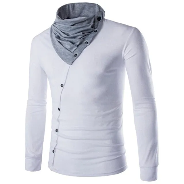 England Style Men's T Shirt Autumn Long Sleeve Tee Slim Fit Folded Collar Tee Shirt Casual Tshirts Fashion Men Tops Male Hombre