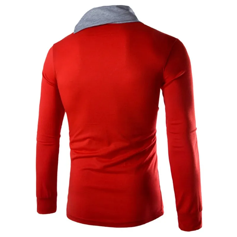 England Style Men's T Shirt Autumn Long Sleeve Tee Slim Fit Folded Collar Tee Shirt Casual Tshirts Fashion Men Tops Male Hombre