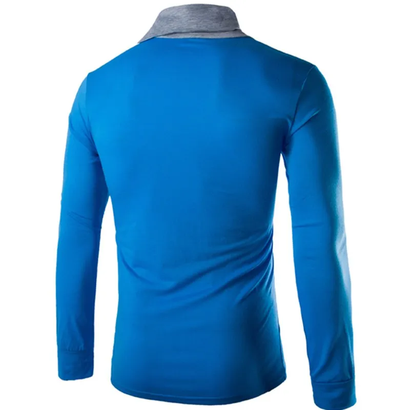 England Style Men's T Shirt Autumn Long Sleeve Tee Slim Fit Folded Collar Tee Shirt Casual Tshirts Fashion Men Tops Male Hombre