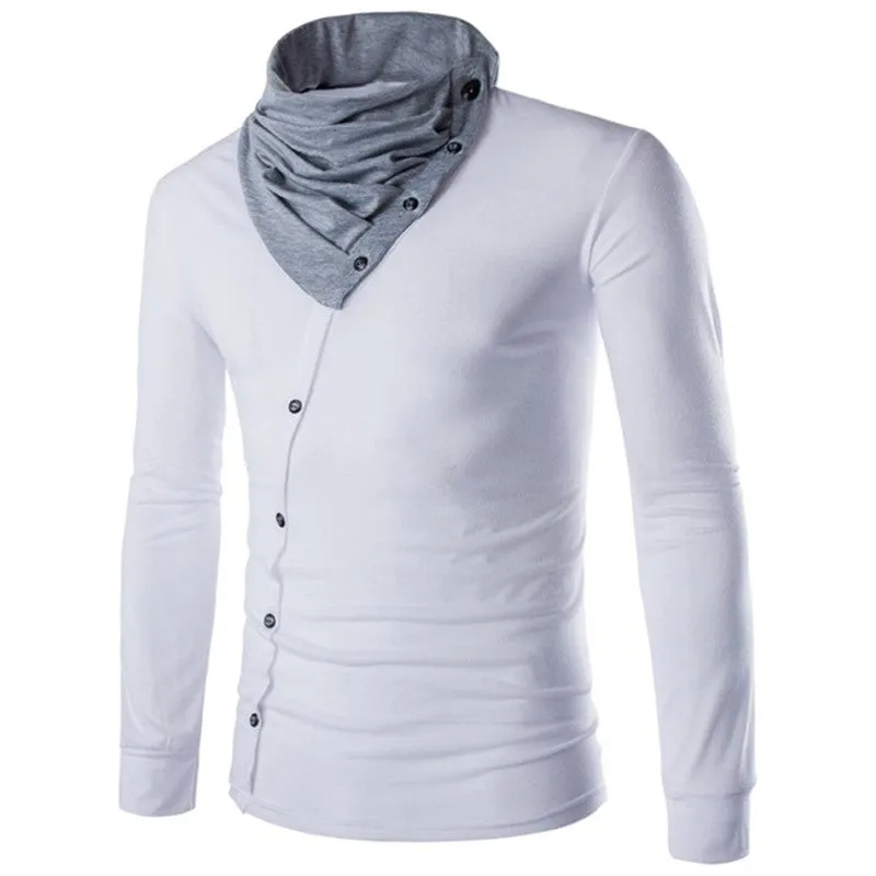 England Style Men's T Shirt Autumn Long Sleeve Tee Slim Fit Folded Collar Tee Shirt Casual Tshirts Fashion Men Tops Male Hombre
