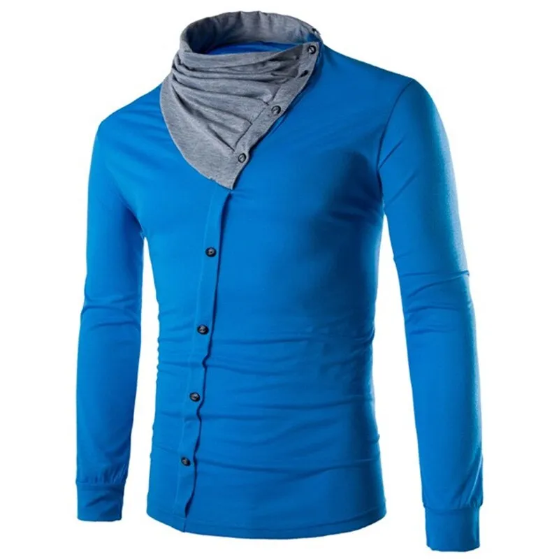 England Style Men's T Shirt Autumn Long Sleeve Tee Slim Fit Folded Collar Tee Shirt Casual Tshirts Fashion Men Tops Male Hombre