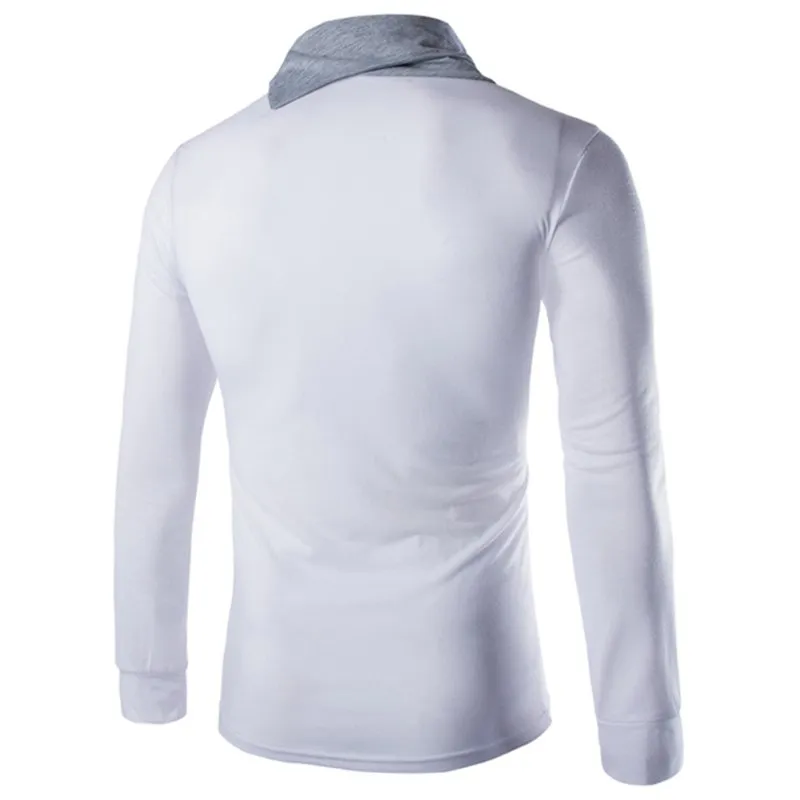 England Style Men's T Shirt Autumn Long Sleeve Tee Slim Fit Folded Collar Tee Shirt Casual Tshirts Fashion Men Tops Male Hombre