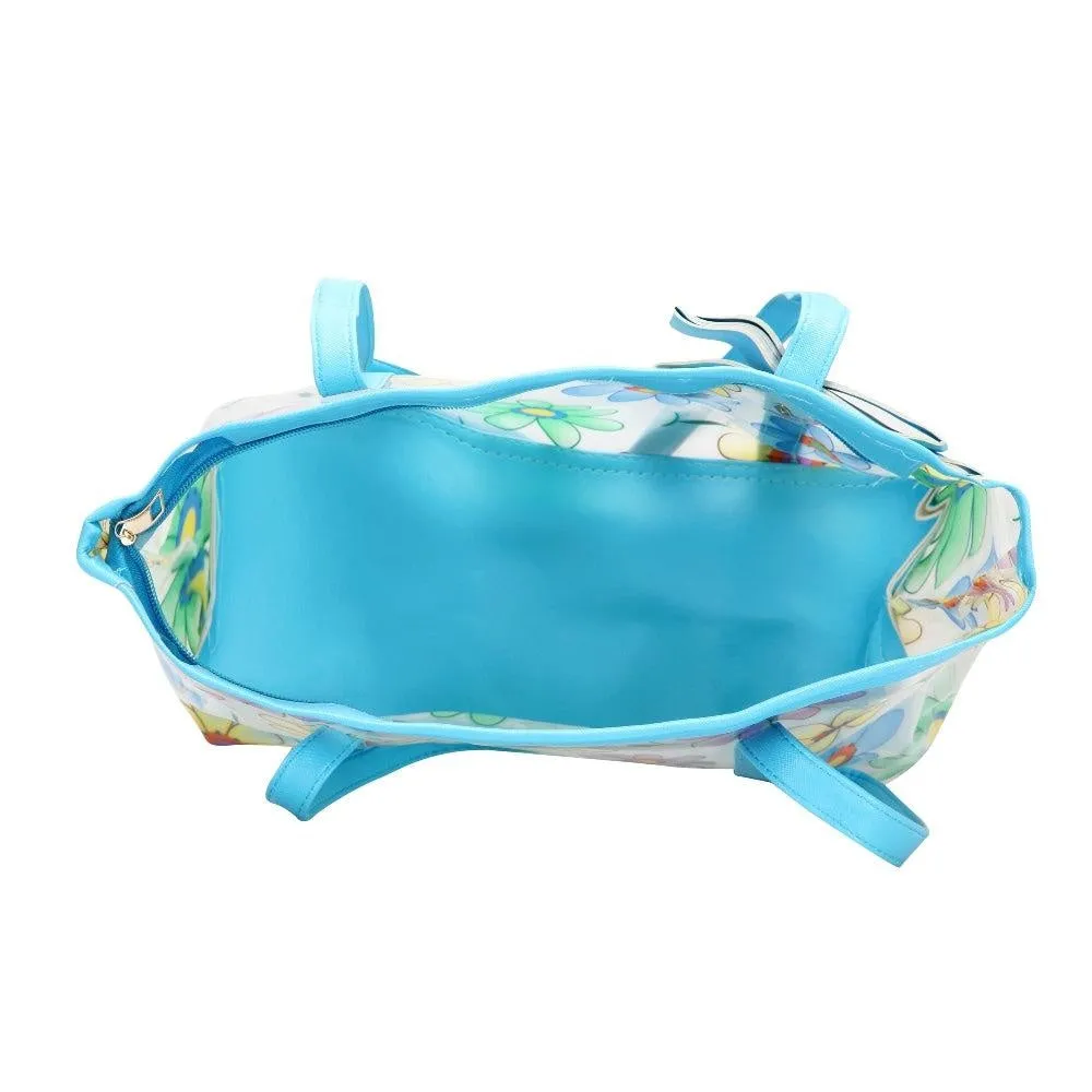 FabSeasons Blue Floral Printed Large Shoulder Bag With Bow
