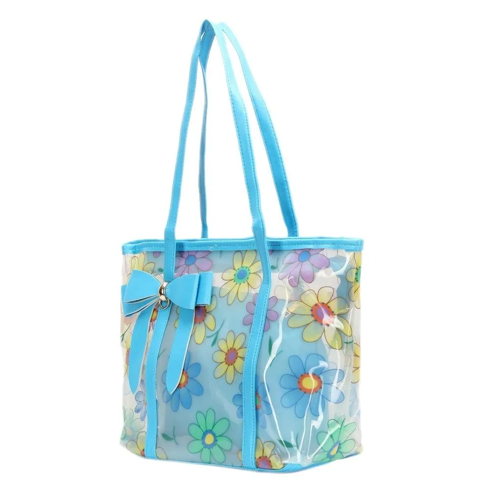 FabSeasons Blue Floral Printed Large Shoulder Bag With Bow