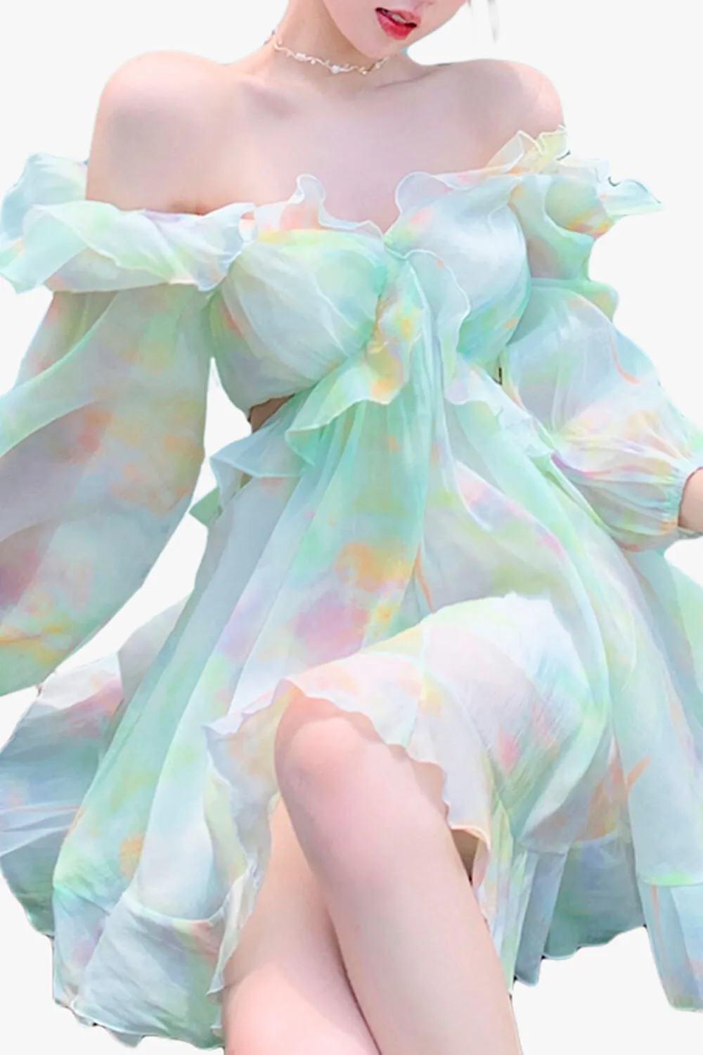 Fairycore Aesthetic Dress Light Ruffled Off Shoulder