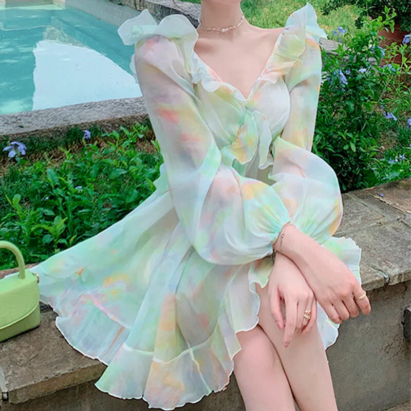 Fairycore Aesthetic Dress Light Ruffled Off Shoulder