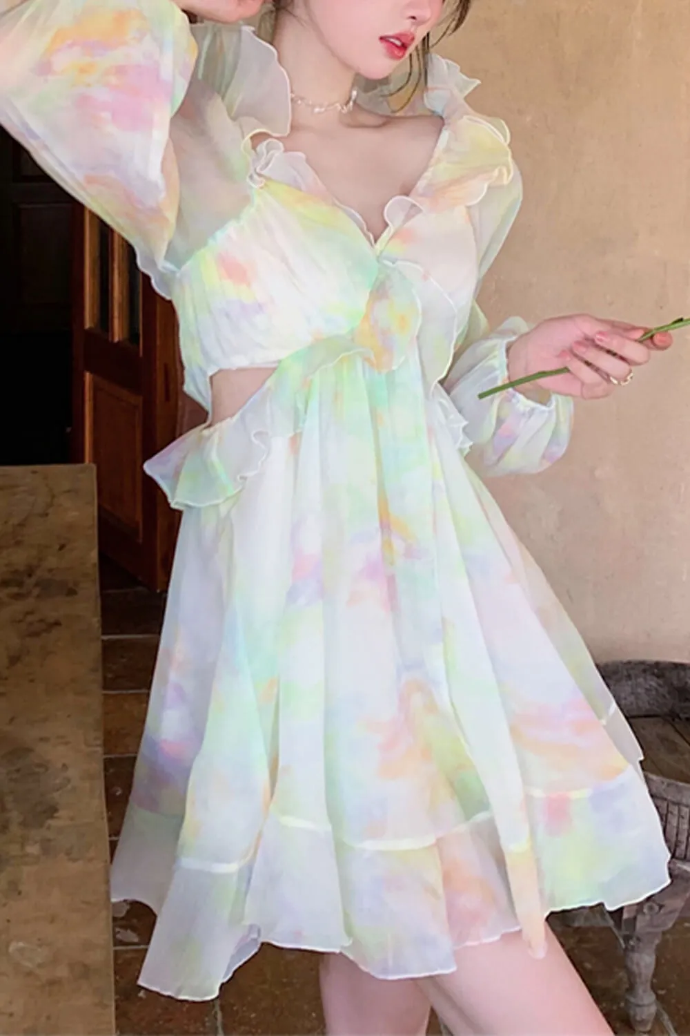 Fairycore Aesthetic Dress Light Ruffled Off Shoulder