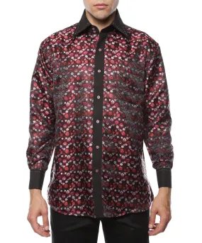 Ferrecci Men's Satine Hi-1001 Red & Black Flower Button Down Dress Shirt