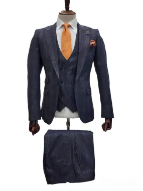 Giovanni Testi 1 Button 3Pc Peak Lapel Slim fit SuitGT1P V-0223 BLUE/GLD/PLAID