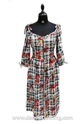 Grey Dress From Silky Fabric with Flowers