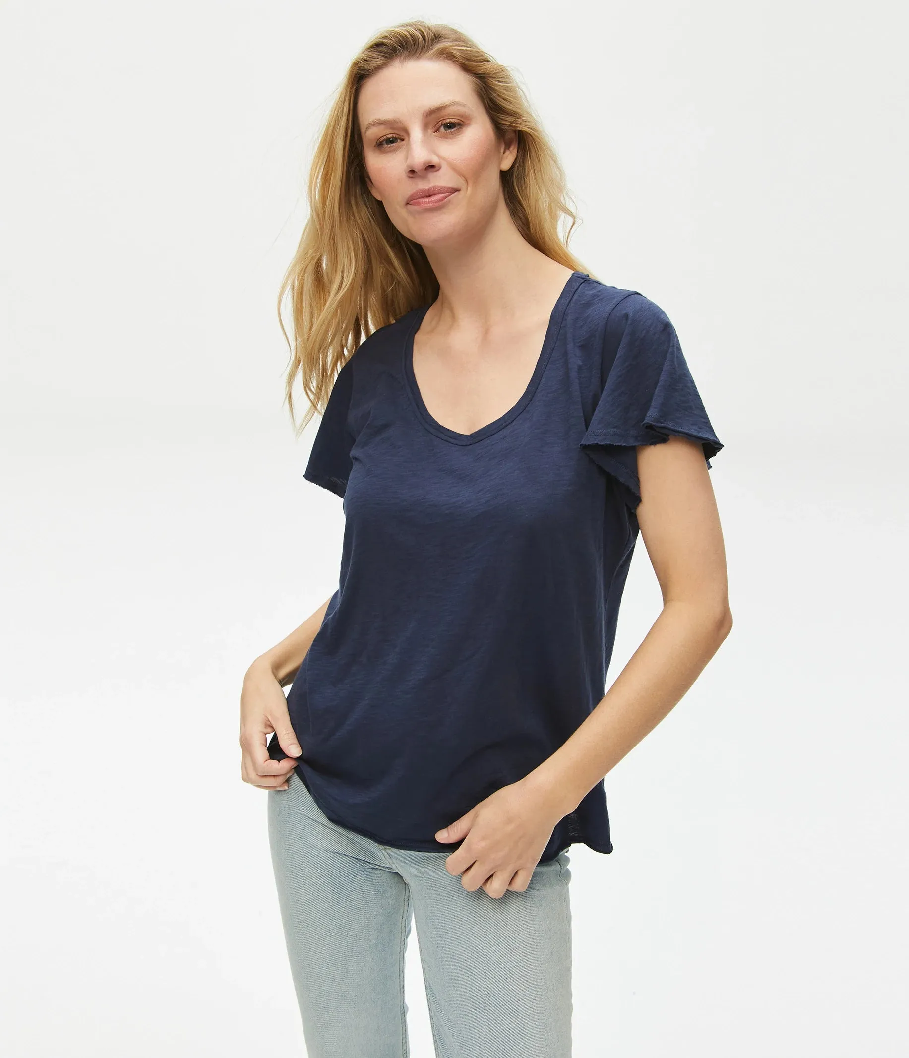 Jana Scoop Neck Flutter Sleeve Top | Salsa, Admiral
